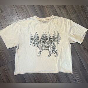 Rare Def Leppard Cropped Graphic Tee Leopard Print Logo Band Shirt M Medium